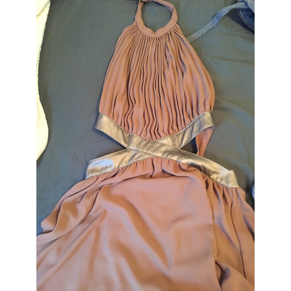 Taupe cutout dress with leather straps!